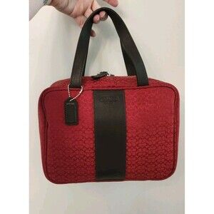COACH Signature Double Handle Leather Cosmetic Bag Travel Case Red F77006